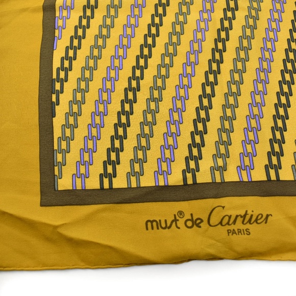 CARTIER Goldenrod, "Double C" Logo Silk Scarf (nn) - Picture 4 of 8